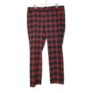 Zara Plaid Trouser Pants Straight Leg Mid Rise Red Black Holiday Womens Size 6